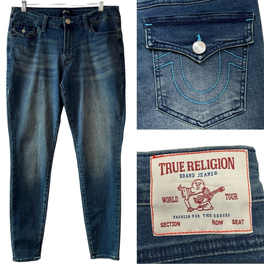 NWT True Religion Jennie Curvy Mid Rise Super Skinny Jeans wmns 30 flap pockets